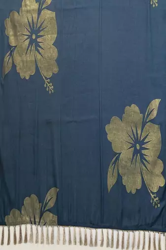 Teal pure georgette printed saree with blouse