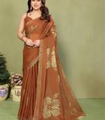 Brown pure georgette printed saree with blouse