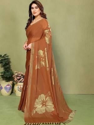 Brown pure georgette printed saree with blouse 2