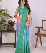 Multicolor linen printed saree with blouse