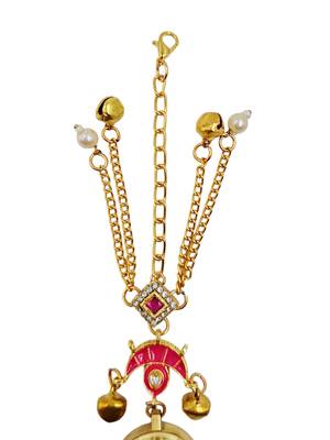 pink  color women gold-toned kashmiri pearl & stone-studded ethnic wrist watch 3