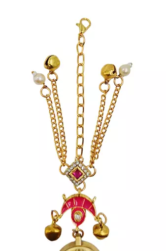 pink  color women gold-toned kashmiri pearl & stone-studded ethnic wrist watch