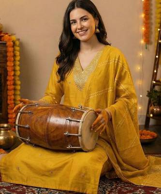 Yellow Embroidered Straight Kurta Trousers Dupatta Set 3