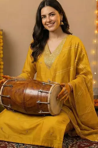 Yellow Embroidered Straight Kurta Trousers Dupatta Set
