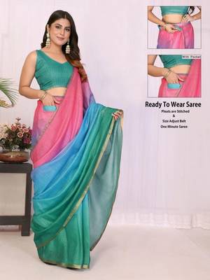 Multicolor linen printed saree with blouse 5