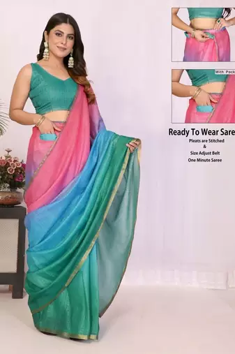 Multicolor linen printed saree with blouse