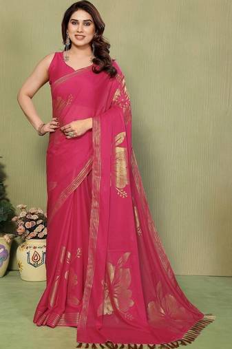 Pink pure georgette printed saree with blouse