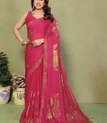 Pink pure georgette printed saree with blouse