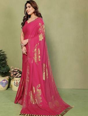 Pink pure georgette printed saree with blouse 2
