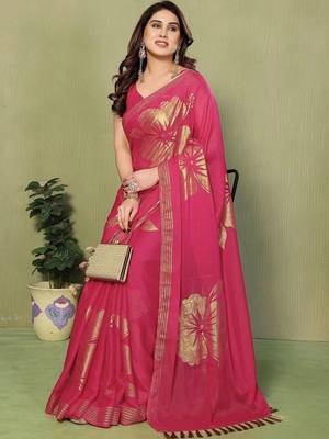 Pink pure georgette printed saree with blouse 3