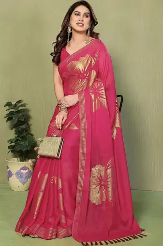 Pink pure georgette printed saree with blouse