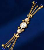 blue  color women gold-toned kashmiri pearl & stone-studded ethnic wrist watch