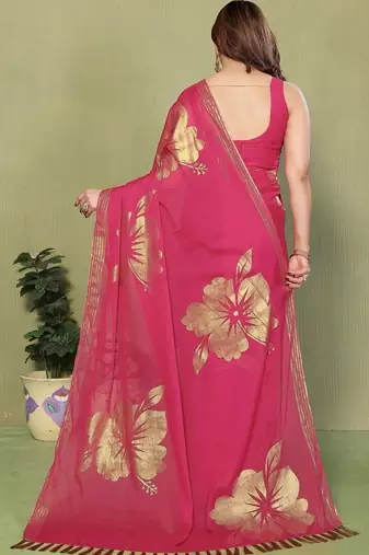 Pink pure georgette printed saree with blouse