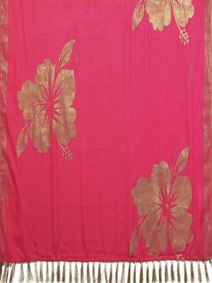 Pink pure georgette printed saree with blouse 5