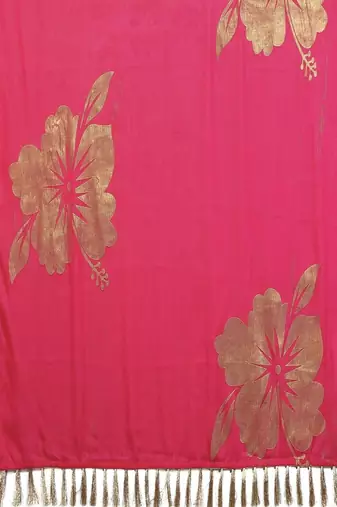 Pink pure georgette printed saree with blouse