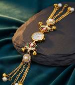 multicolor  color women gold-toned kashmiri pearl & stone-studded ethnic wrist watch