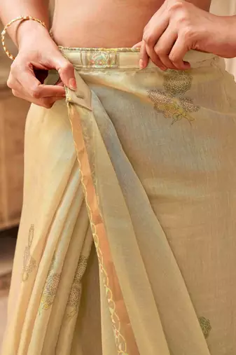 Beige polyester printed saree with blouse
