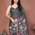 Charcoal linen printed saree with blouse