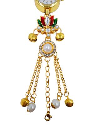 multicolor  color women gold-toned kashmiri pearl & stone-studded ethnic wrist watch 4
