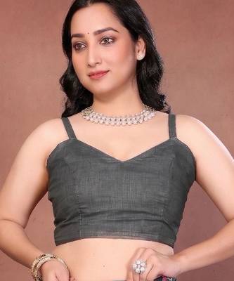 Charcoal linen printed saree with blouse 4