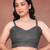Charcoal linen printed saree with blouse