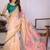 Peach linen printed saree with blouse