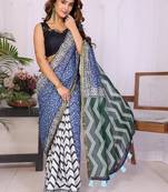 Multicolor pure linen printed saree with blouse