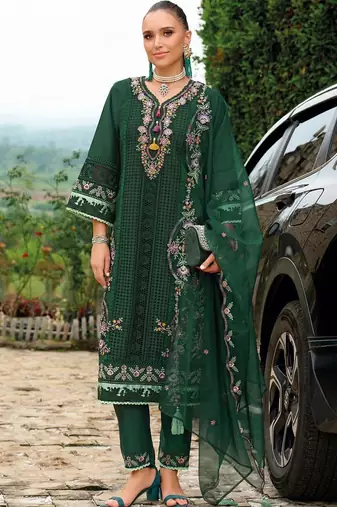 Women Floral Embroidered Regular Thread Work Kurta with Trousers & With Dupatta