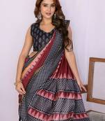 Maroon pure linen printed saree with blouse