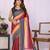 Maroon pure linen printed saree with blouse