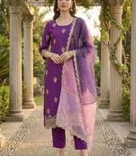 Women Ethnic Motifs Embroidered Regular Thread Work Kurta with Trousers & With Dupatta