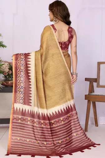 Gold linen  saree with blouse