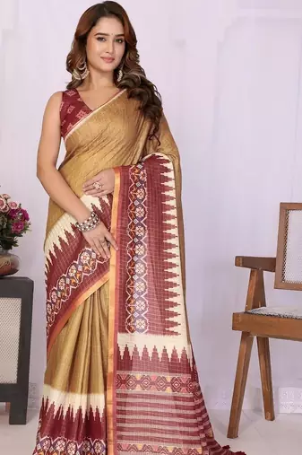 Gold linen  saree with blouse