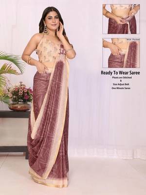 Maroon linen printed saree with blouse 4