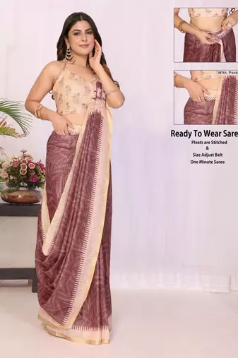 Maroon linen printed saree with blouse