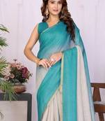 Teal linen checked saree with blouse