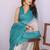 Teal linen checked saree with blouse