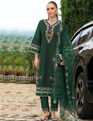Adults-Women Woven Design Embroidered Kurta with Trousers & Dupatta 2
