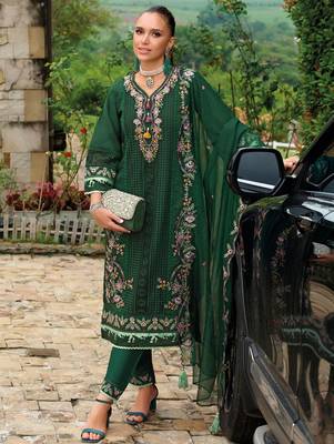 Adults-Women Woven Design Embroidered Kurta with Trousers & Dupatta 4