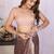 Brown linen printed saree with blouse