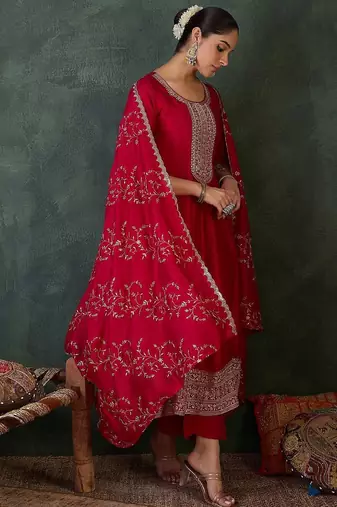 Women Ethnic Motifs Embroidered Sequinned Kurta with Trousers & With Dupatta