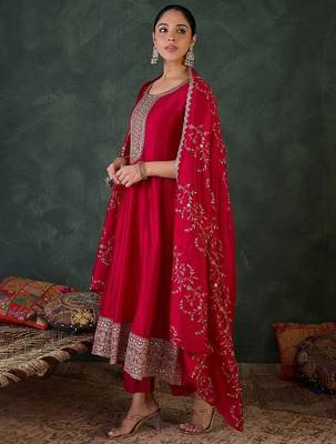 Women Ethnic Motifs Embroidered Sequinned Kurta with Trousers & With Dupatta 4