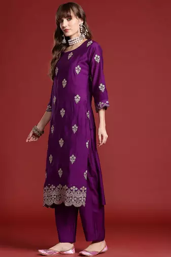 Ethnic Motifs Embroidered Kurta With Trousers & Dupatta