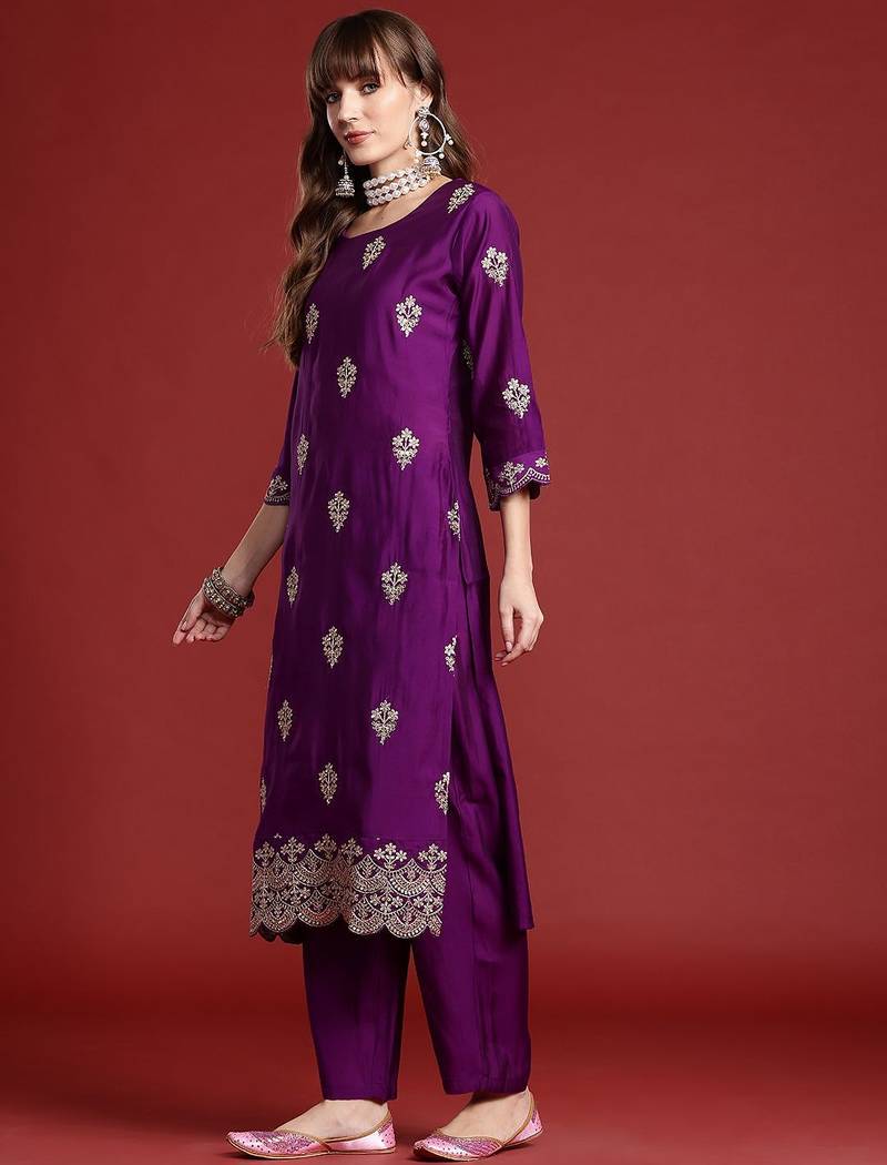 Ethnic Motifs Embroidered Kurta With Trousers & Dupatta