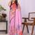 Pink pure linen printed saree with blouse