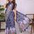 Navy blue pure linen printed saree with blouse