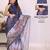 Navy blue pure linen printed saree with blouse