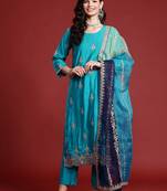 Ethnic Motifs Embroidered Sequinned Kurta With Trousers & Dupatta
