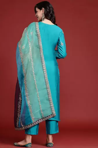 Ethnic Motifs Embroidered Sequinned Kurta With Trousers & Dupatta