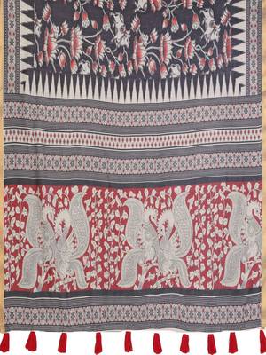Black linen printed saree with blouse 4